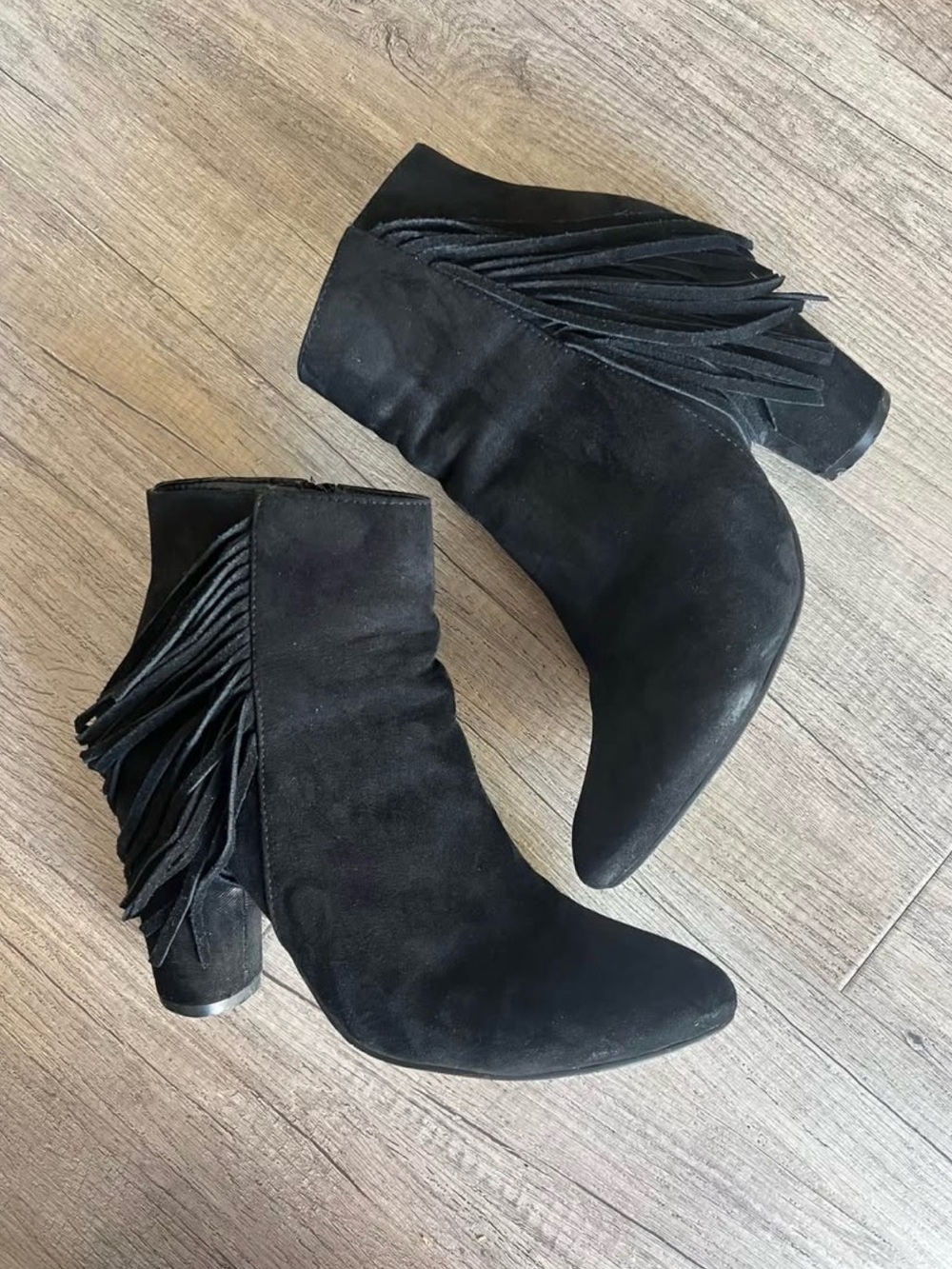 Forever 21 Black Suede Fringe Ankle Booties